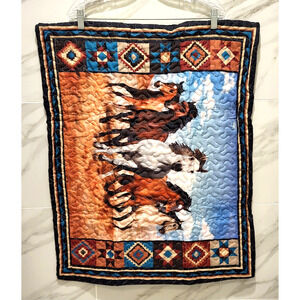Southwestern Horses Quilted Pillow Sham Black Turquoise Brown 28x23" NEW